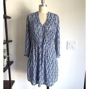 Anthropologie Maeve Galen‎ Dress-Blue Geo-Women's Size XS-Drawstring Waist-Lined